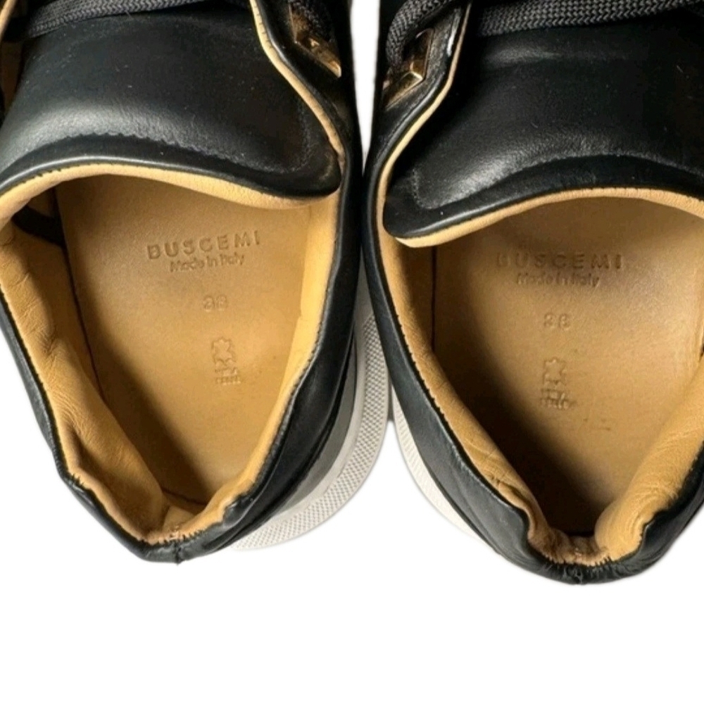 Buscemi Blk Italian Leather Wht Sole LowTop Sneakers EU 38/US Mens Sz 6 Wms 7.5 - Picture 12 of 16
